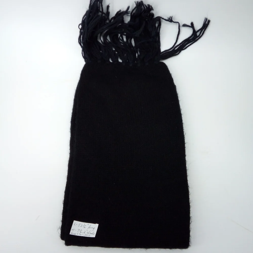 Vintage Wool Black Fringe Neck Scarf